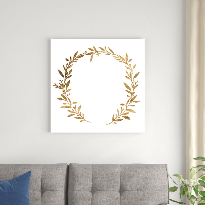 «Wreath in Gold IV» par Annie Warren - peinture sur toile tendue, H 30 po x l 30 po