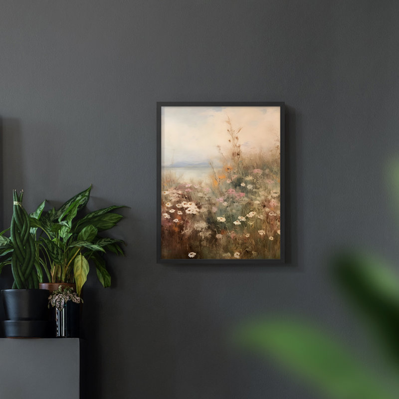 Motif floral rétro - coin fermé, Noir, H 10 po x l 8 po