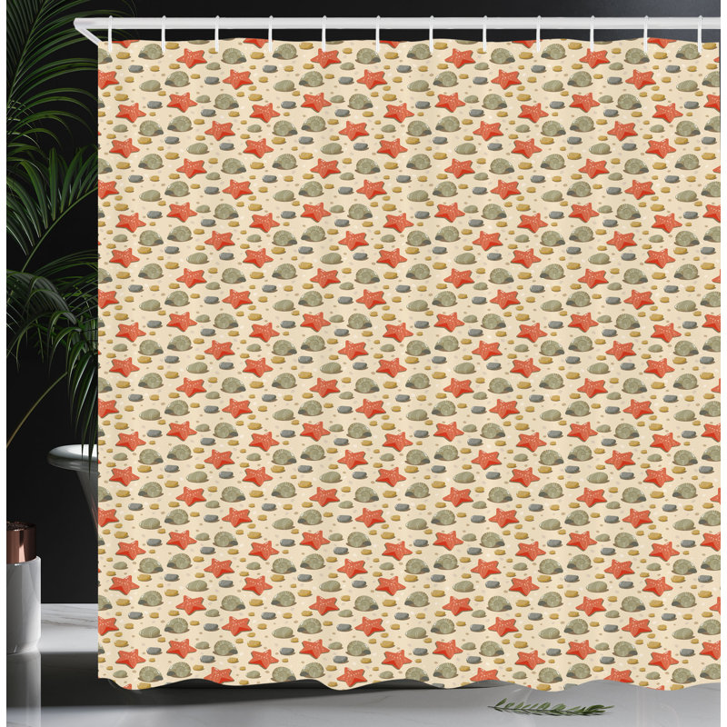 East Urban Home Shell Shower Curtain Doodle Coastal Items Pattern Multicolor, 70"H x 69"W