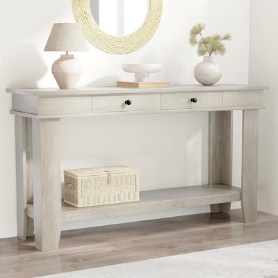 Console 54 po avec tiroirs et tablette ouverte, canapé rectangulaire en bois pour hall d'entrée