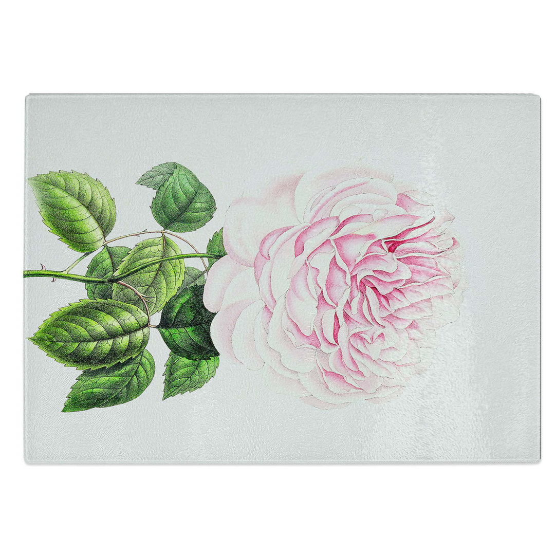 Glass Illustration of A Pink Rose Chopping Board