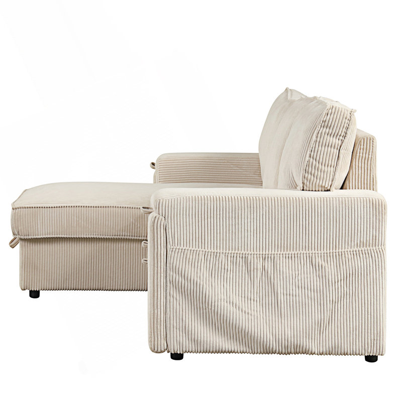 Canapé-lit modulaire Upholstery avec sacs de rangement et 2 porte-gobelets sur les accoudoirs, Beige