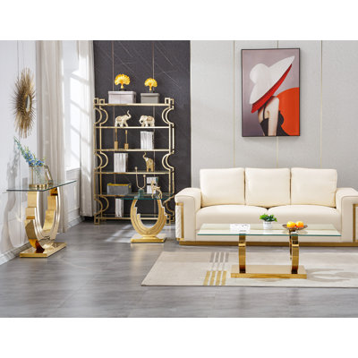 3 Piece Glass Coffee Table Set Modern Living Room Table Set with 1 Coffee Table  1 End Table  1 Console Table Luxury Glass Coffee Table Set with 3