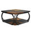 Table basse carrée avec tablette de rangement, table d'appoint à 2 niveaux avec structure incurvée en métal