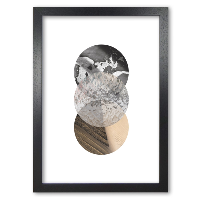 Sand, Glass And Shadow Abstract Circles - Single Picture Frame Print, Black Grain Frame, 60 cm H x 42 cm W x 5 cm D