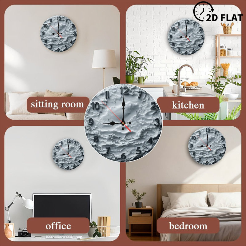 White Marble Texture Wall Clock Modern Home Decor