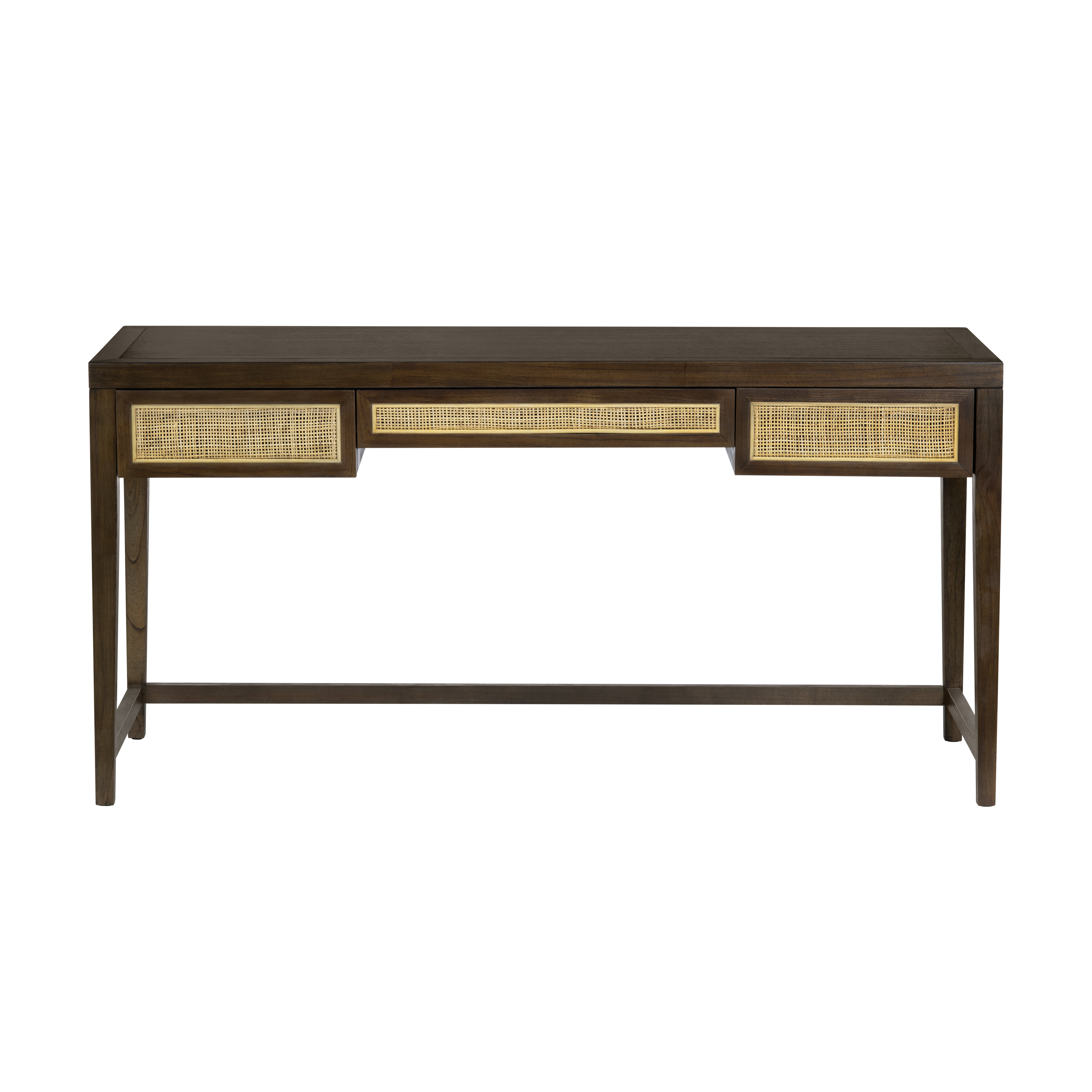 East Urban Home 60" Brown 3 Drawer Solid Wood And Rattan Writing Desk ...