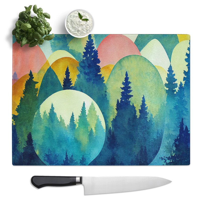 Watercolour Pine Tree Forest Vol.2 Abstract  Glass Chopping Board