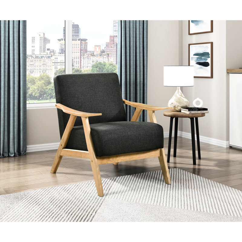 Siège d'appoint en tissu gris foncé, structure en bois d'hévéa massif et rembourrage en mousse pour fauteuil de relaxation, fabrication en bois, siège à dossier rembourré
