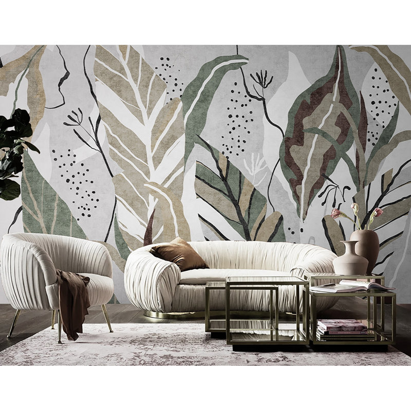 Papier peint feuilles botaniques, art mural réaliste, L 39 po x L 28 po