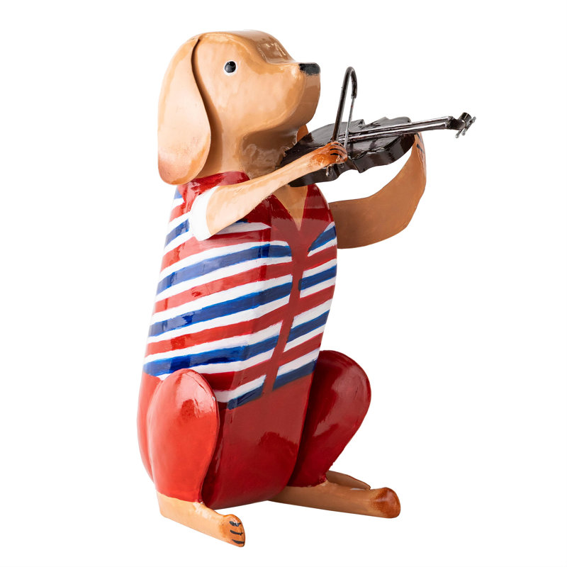 Statue de chien patriotique en métal avec violon