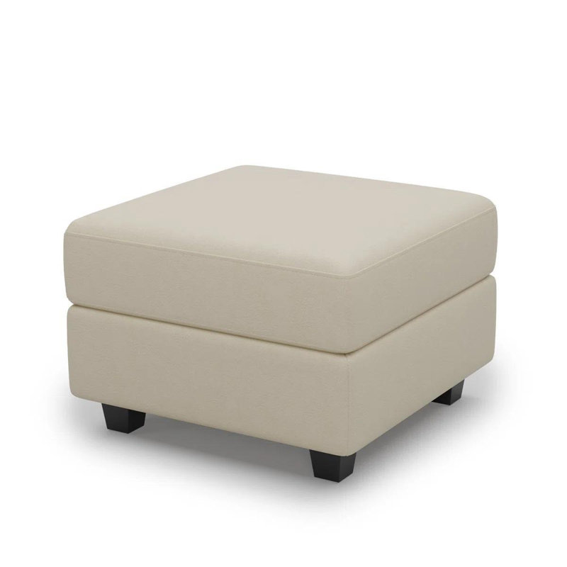 26" Beige and Black Faux Leather Storage Ottoman