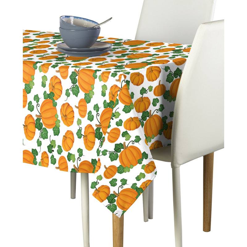 Elzy Pumpkin Patch Scroll Milliken Signature Tablecloth, 104" L x 60" W, White