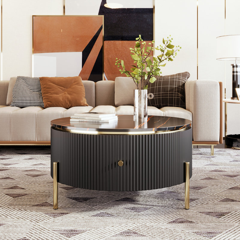Baadur Coffee Table with Storage,Cocktail Table,centre table, Black, Black