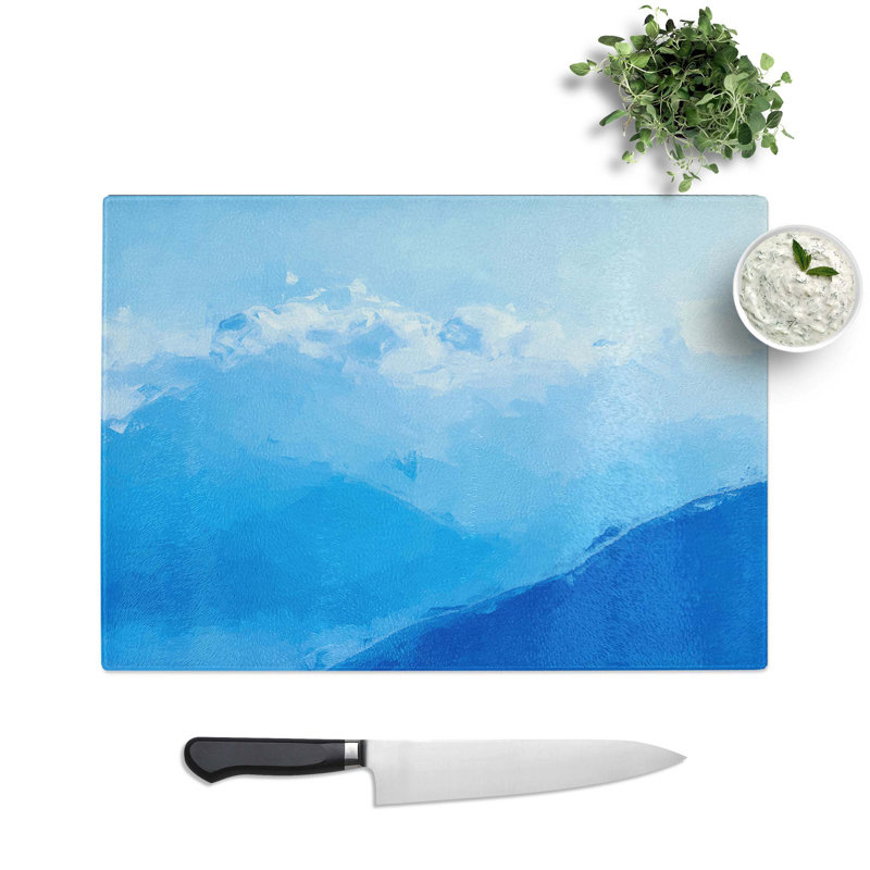 Tempered Glass Moon and Mountains Chopping Board, 28.5 cm W x 20 cm L