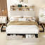 Grand lit avec 6 tiroirs de rangement et tête de lit, cadre de lit tapissier avec station de charge, beige-607155116-607155118