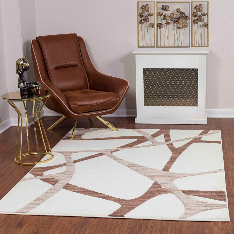 Beige Modern Rug, Abstract Stain Resistant Easy to Clean Rug For Living Room, Dining Room, Bedroom, Kitchen