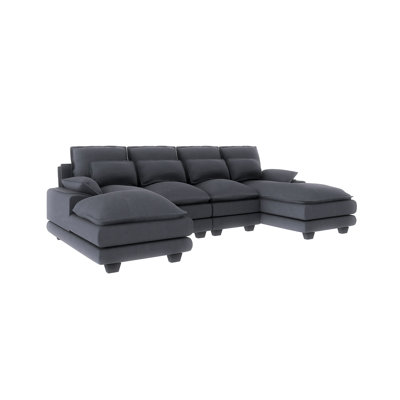 109.8" X 55.9" Modern U-Shaped Sectional Sofa With Waist Pillows 6-Seat Upholstered Symmetrical Sofa Furniture