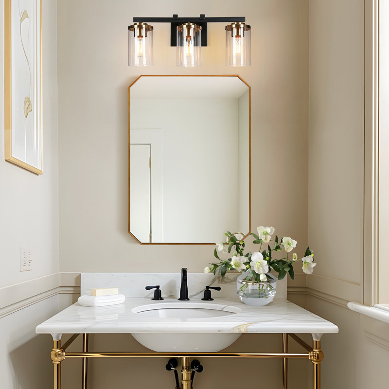 Marrina 3-Light Dimmable Black/Gold Bathroom Vanity Light, Black/Gold