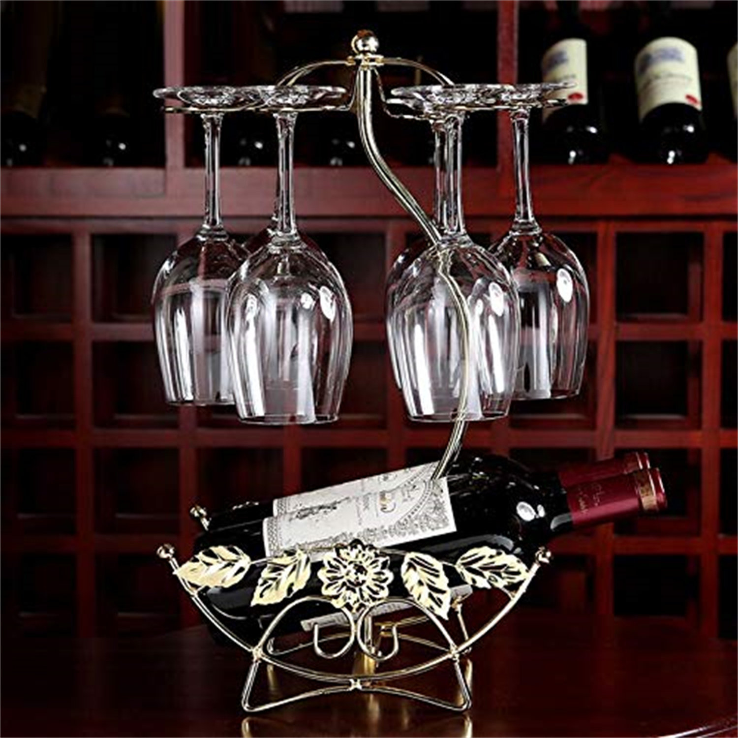 Everly Quinn Wine Holder And Glass Rack Freestanding Countertop Wine ...