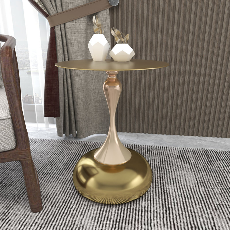 Table d'appoint en acier inoxydable Kalup, Ivoire / or brillant