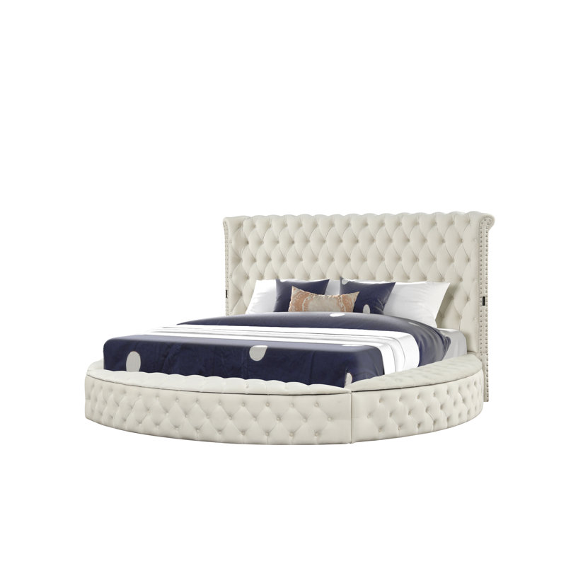 Taner Upholstered Storage Bed, King, Cream