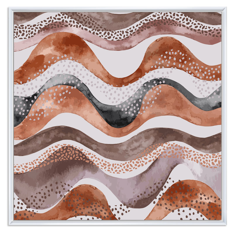 Motif ondulé dans un style géométrique naturel - impression sur toile, H 30 po x l 30 po x P 1 po, Cadre flottant blanc