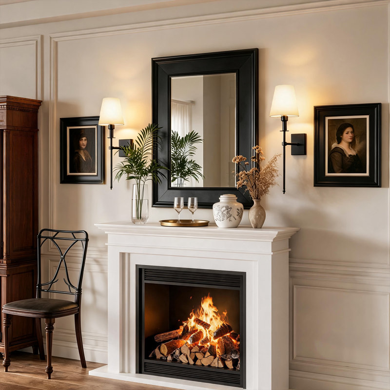 24.6in Traditional Sconces Armed Wall Mounted Sconce with Fabric Shade
