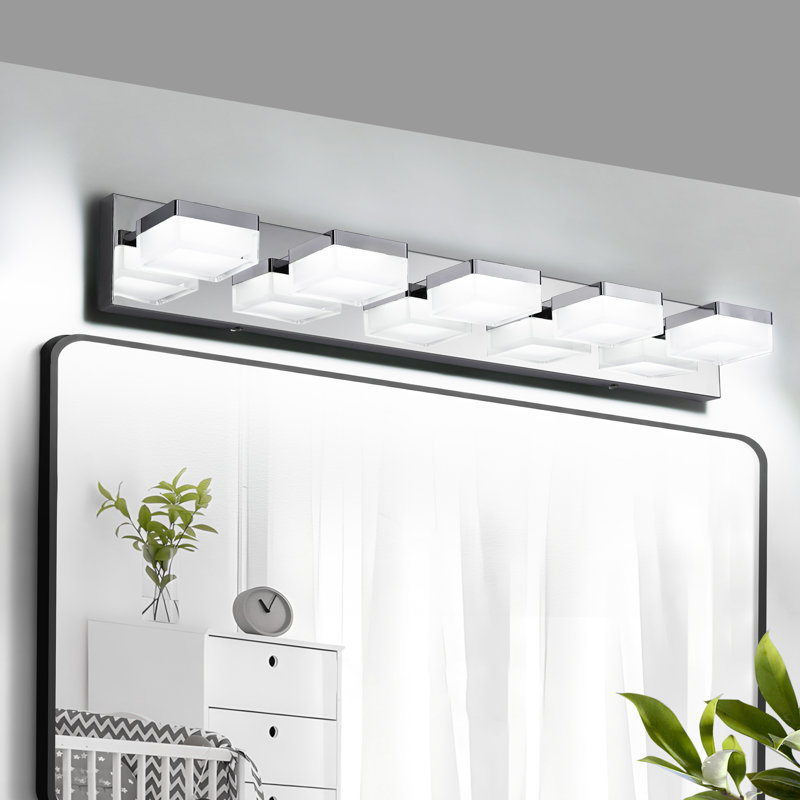 Luminaire en acrylique pour salle de bain avec lumière DEL à intensité variable (gradateur non inclus) 5 lumières, 5 lumières