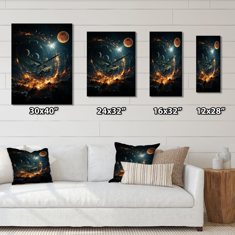 Galaxies Planets I - Galaxies Wall Clock Oversized, 28" H x 12" W x 1" D