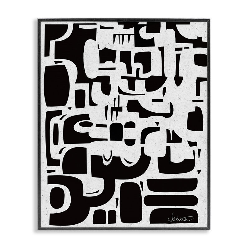 Estampe numérique noire encadrée de formes contemporaines, design par Ishita Banerjee, H 14 po x l 11 po