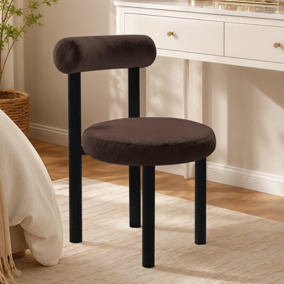 Petite chaise de coiffeuse sans accoudoirs en tissu Teddy avec soutien lombaire pour le maquillage dans la chambre, marron