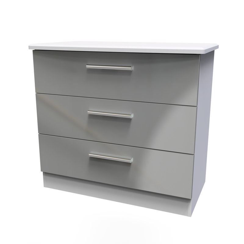 Fully Assembled Letoya 3 - Drawer Chest of Drawers, Grey Gloss
