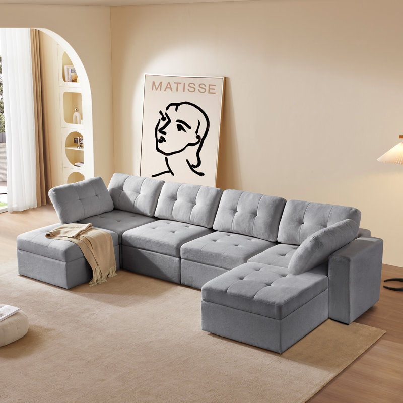 Zakeem 6 - Piece Upholstered Sectional, Gray Boucle