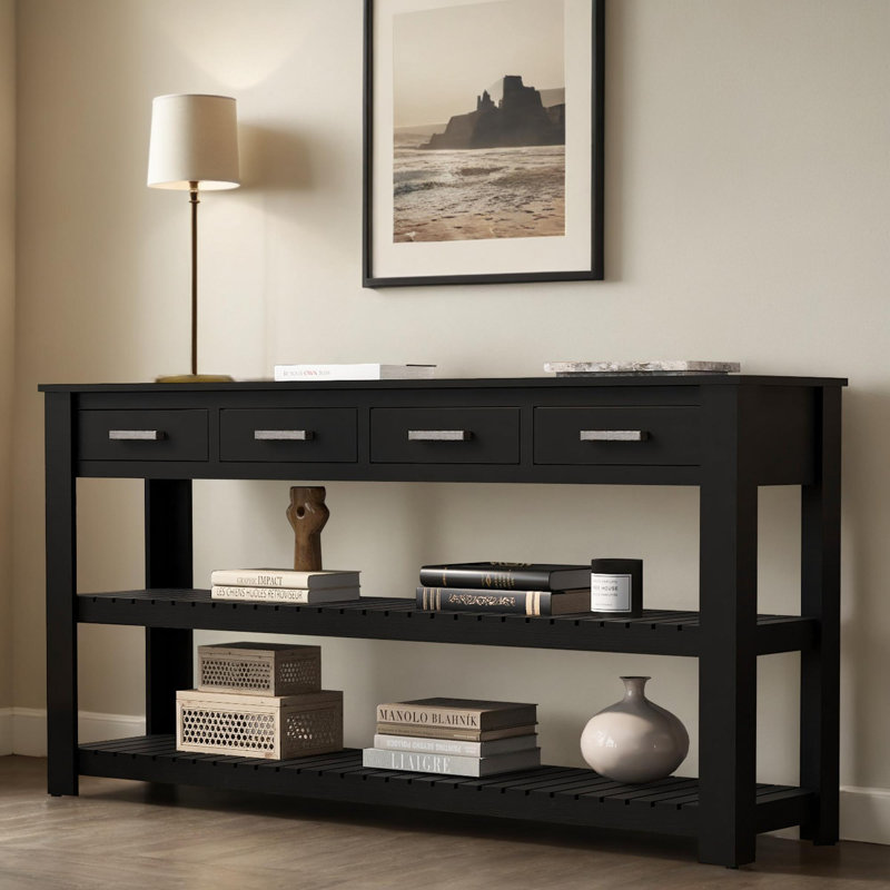 Console en bois massif 63 ", Noir