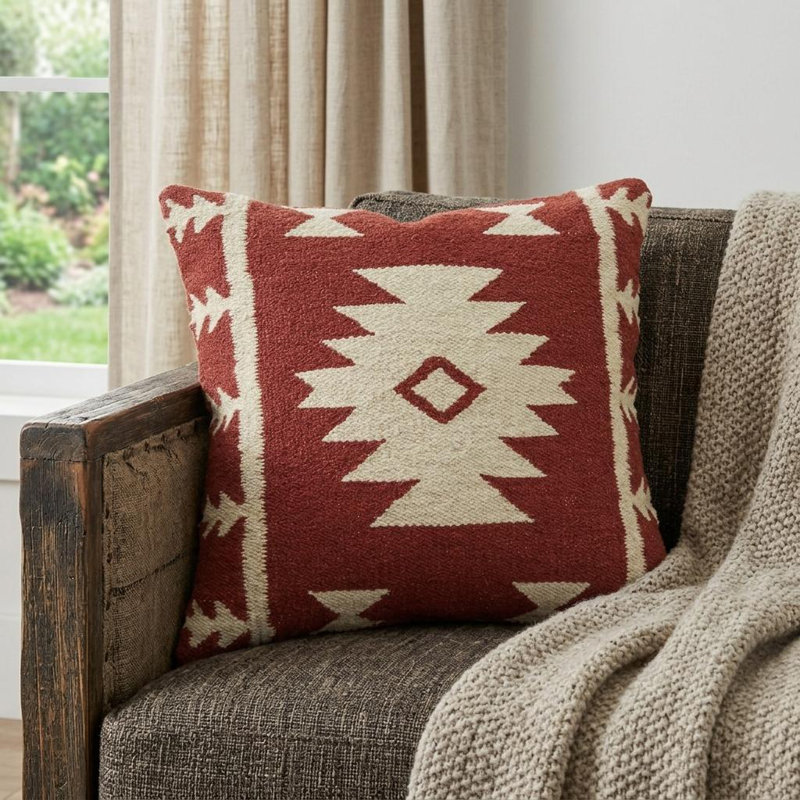 Coussin 18 "en coton rouge et beige, Rouge / ivoire