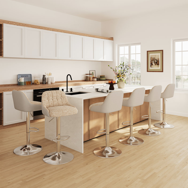 Upgraded Adjustable Swivel Bar Stools  -  Faux Leather & Fabric Upholstered Counter Height Stools with Chrome Base for Kitchen Island, Bar