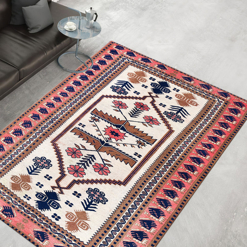 Non-Woven Thin Type Printed Rug with Majestic Floral Design Ideal for Living Room or Office Space Decor