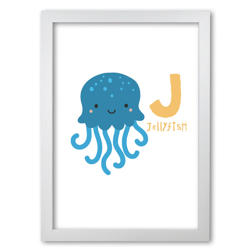 Alphabet Animals, J Is For Jellyfish - No Frame Print, 85 cm H x 60 cm W x 5 cm D, White Grain Frame