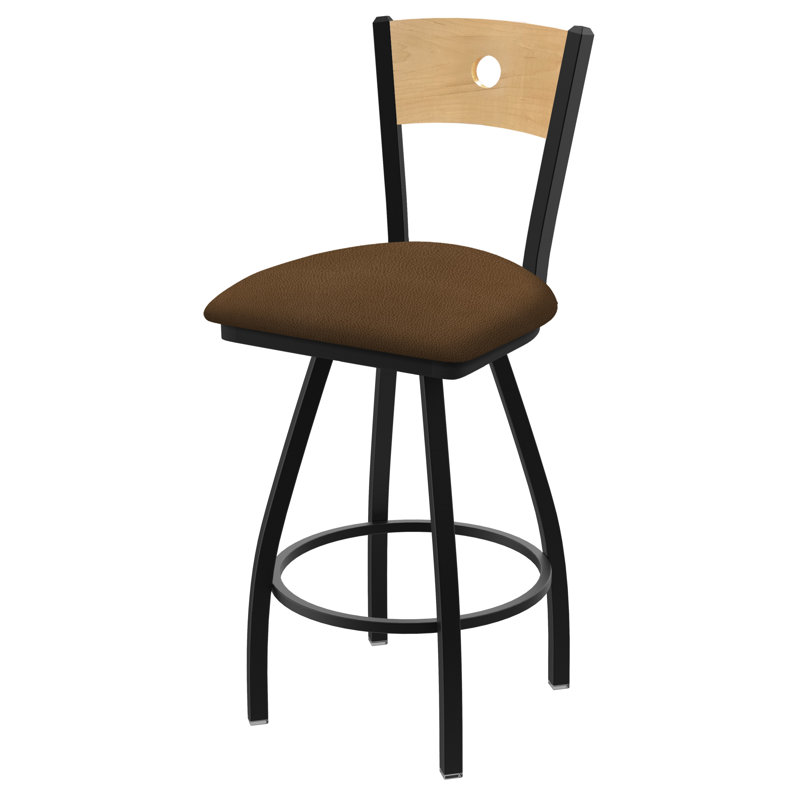 Tabouret pivotant Voltaire, 25, Noir froissé, Siège Rein Thatch / finition érable naturel
