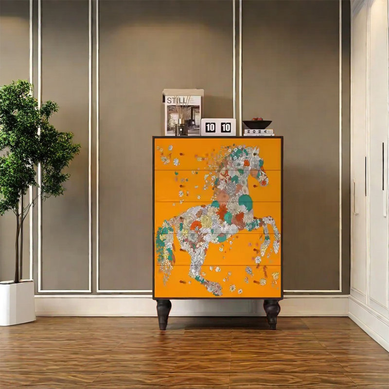 Large Capacity Solid Wood Five-Drawer Cabinet