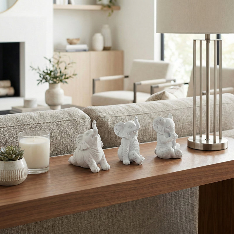 Minimalist Resin Yoga Elephant Figurines Objects for Home Decor - Decorative Sculptures Statue for Decorations on Living Room - Set of 3, 6",6",5"