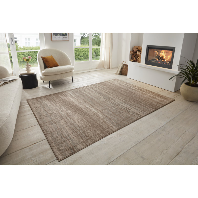 Machine Woven 100% Polypropylene Brown/Ivory Rug, Rectangular 160cm x 235cm