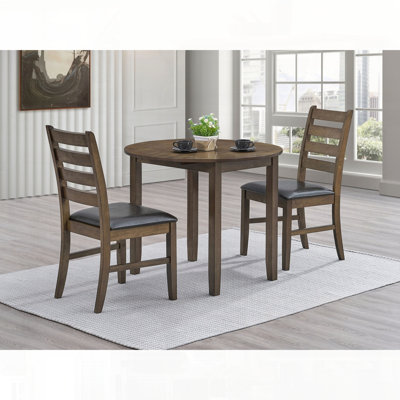 Compact Three-Piece Dining Set with Drop Leaf Table and Padded Chairs by Latitude Run
