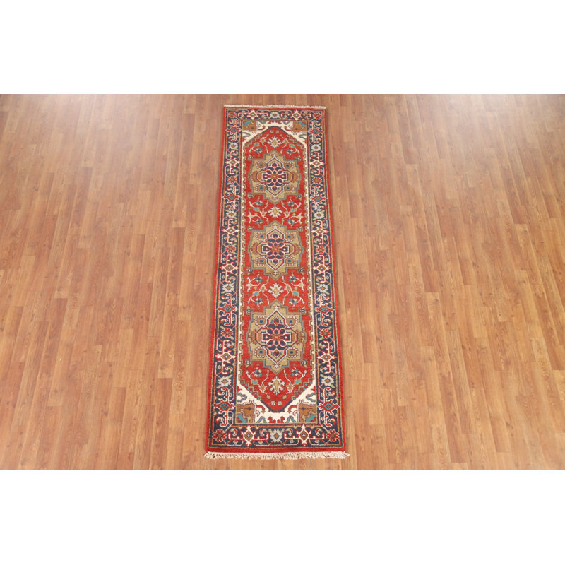 Tapis de couloir rouge en laine traditionnel 3 x 8