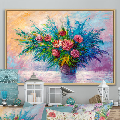 Nature morte couleur pleine été Bouquet - reproduction de cadre flottant sur toile