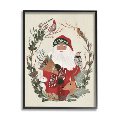 " Santa Claus Holiday Wildlife Leaf Botanical Border " by Laura Konyndyk
