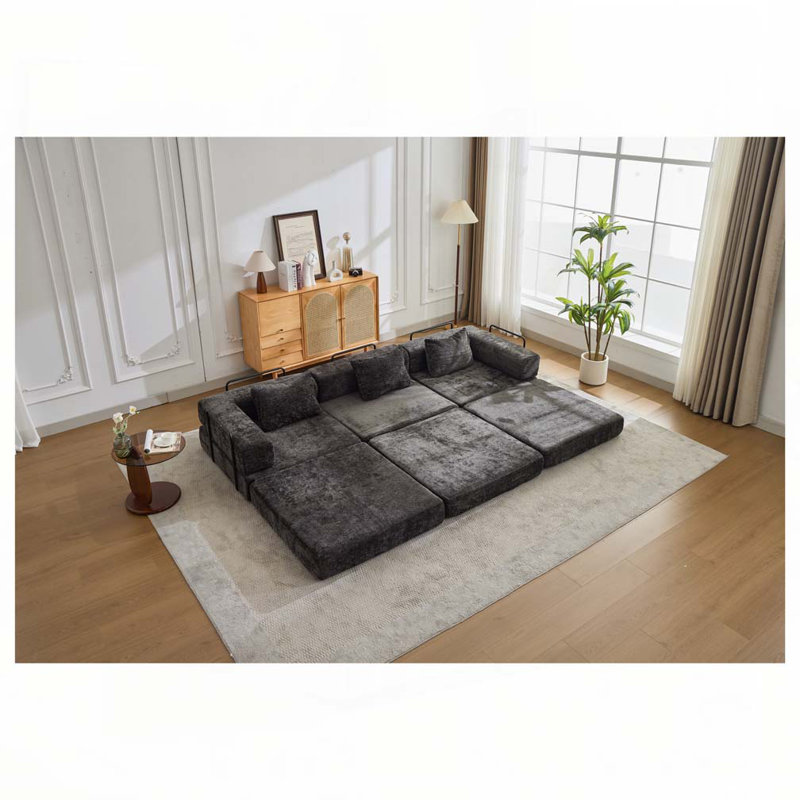 Canapé-lit Chenille, Noir, H 24,8 po x l 118 po x P 39 po