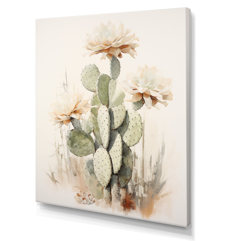 Cactus minimaliste beige et vert I sur toile, H 32 po x l 16 po x P 1 po, Toile tendue