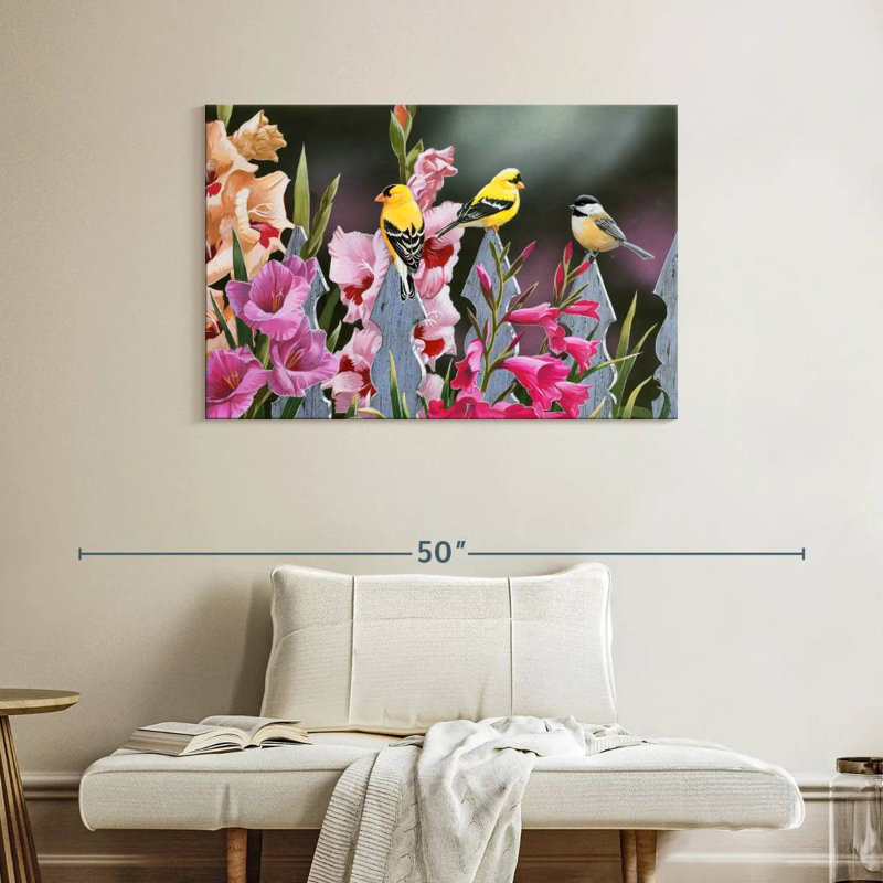 Brampt Feathered Friends And Gladiolus, 26" H x 39" W